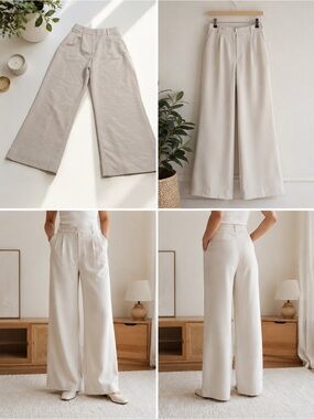 Abercrombie & Fitch Wide Leg Cream Trousers